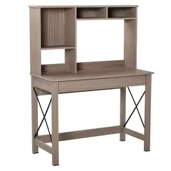 Best Buy Homcom computer desk with storage, study table with bookshelves for writing work bedroom home office workstation, brown offer