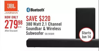 The Brick Jbl 2.1-channel soundbar with wireless subwoofer offer