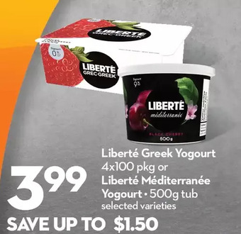 Longo's Liberté greek yogourt or liberté méditerranée yogourt offer