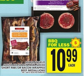 Food Basics Marc angelo souvlaki family pack, sliced short ribs or bacon wrapped beef medallions offer