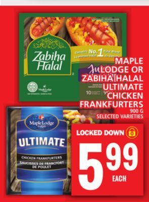 Food Basics Maple lodge or zabiha halal ultimate chicken frankfurters offer