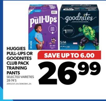 Real Canadian Superstore Huggies pull-ups or goodnites club pack training pants, 28-74's offer