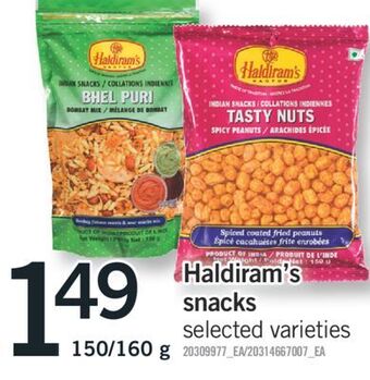 Fortinos Haldiram's snacks, 150/160 g offer