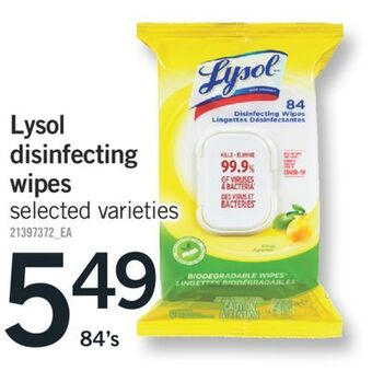 Fortinos Lysol disinfecting wipes, 84's offer