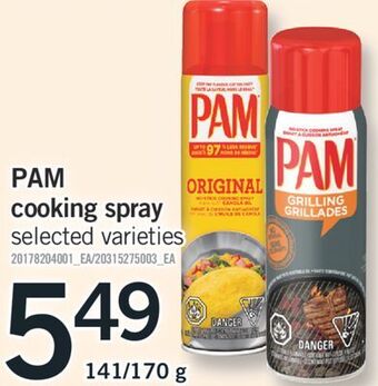Fortinos Pam cooking spray, 141/170 g offer
