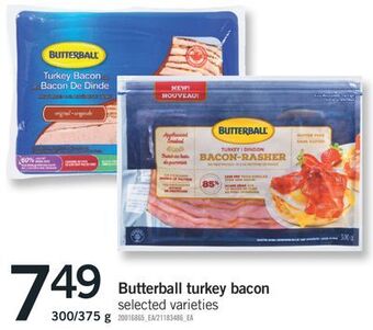 Fortinos Butterball turkey bacon, 300/375 g offer