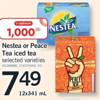 Fortinos Nestea or peace tea iced tea, 12x341 ml offer