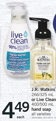 Fortinos J.r. watkins 266/325 ml or live clean 400/500 ml offer