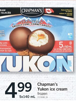 Fortinos Chapman's yukon ice cream, 5x140 ml offer