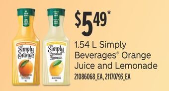 Fortinos Simply beverages® orange juice and lemonade offer