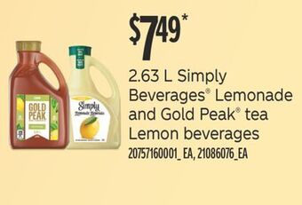 Fortinos Simply beverages® lemonade and gold peak® tea lemon beverages offer
