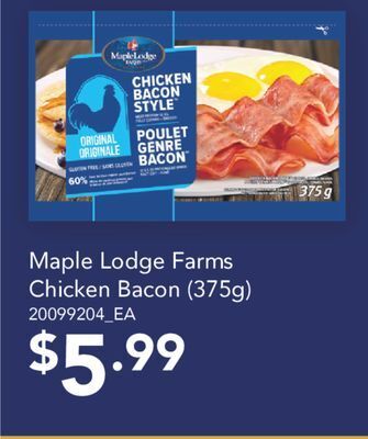 Fortinos Maple lodge farms chicken bacon, 375g offer