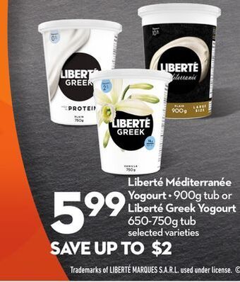 Longo's Liberté méditerranée yogourt • 900g tub or liberté greek yogourt 650-750g tub offer