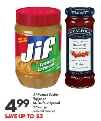 Longo's Jif peanut butter 1kg jar or st. dalfour spread 225ml jar offer