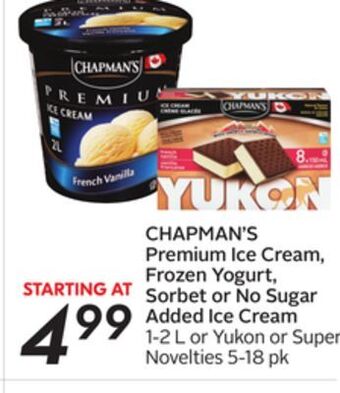 Sobeys Chapman's premium ice cream, frozen yogurt, sorbet or no sugar added ice cream offer