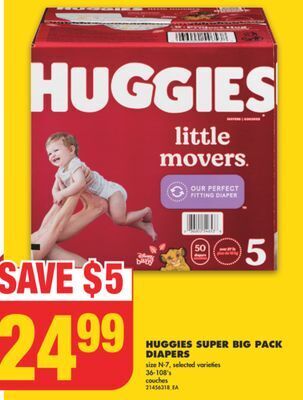 No Frills Huggies super big pack diapers, 36-108's offer