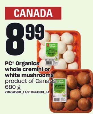 Independent Grocer Pc® organics whole cremini or white mushrooms, 680 g offer