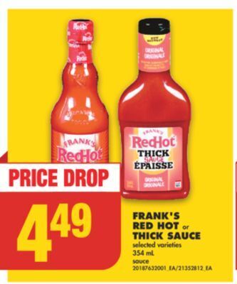 No Frills Frank's red hot or thick sauce, 354 ml offer