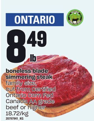 Loblaws Boneless blade simmering steak offer