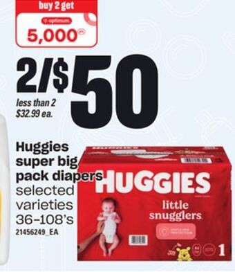 Loblaws Huggies super big pack diapers, 36-108's offer