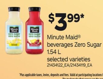 Loblaws Minute maid® beverages zero sugar, 1.54 l offer