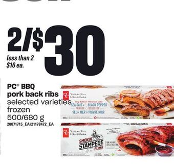 Loblaws Pc® bbq pork back ribs, 500/680 g offer