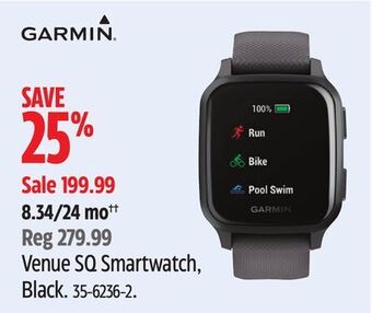 Canadian Tire Garmin venue sq smartwatch, black offer