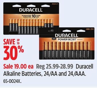 Canadian Tire Duracell alkaline batteries, 24/aa and 24/aaa offer