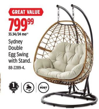 Canadian Tire Canvas sydney double egg swing with stand offer