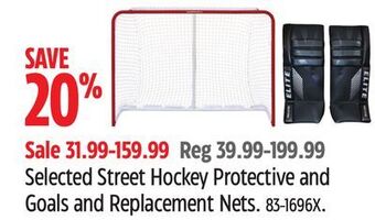 Canadian Tire Elite selected street hockey protective and goals and replacement nets offer