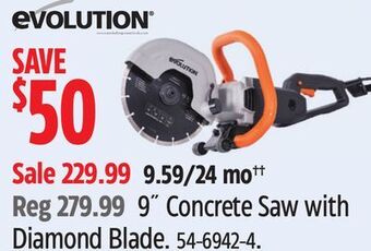 Canadian Tire Evolution 9 concrete saw with diamond blade offer