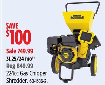 Canadian Tire Champion 224cc gas chipper shredder offer
