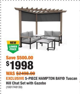 Home Depot Exclusive 5-piece hampton bay® tuscan hill chat set with gazebo offer