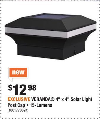 Home Depot Exclusive veranda® 4 x 4 solar light post cap • 15-lumens offer