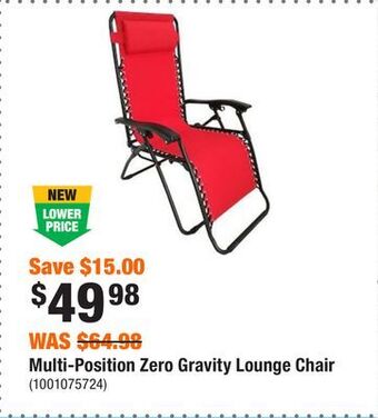 Home Depot Multi-position zero gravity lounge chair offer