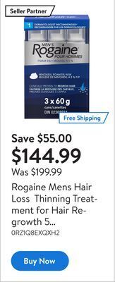 Walmart Rogaine mens hair loss thinning treatment for hair regrowth 5 minoxidil foam offer