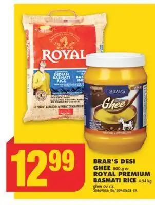 No Frills Brar's desi ghee, 800 g or royal premium basmati rice 4.54 kg offer