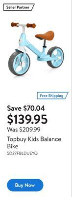 Walmart Topbuy kids balance bike offer