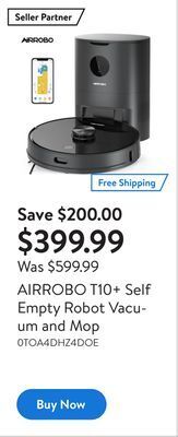 Walmart Airrobo t10+ self empty robot vacuum and mop offer