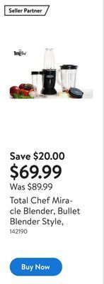 Walmart Total chef miracle blender, bullet blender style, offer