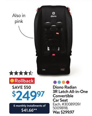 Walmart Diono radian 3r latch all-in-one convertible car seat offer