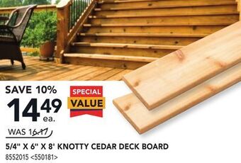 RONA 5/4 x 6 x 8' knotty cedar deck board offer