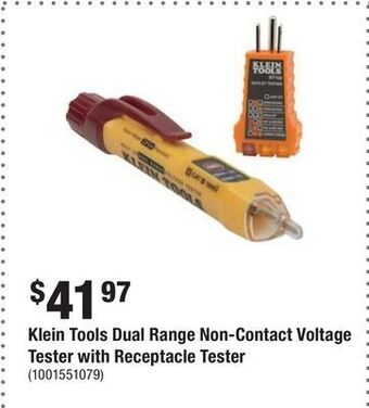 Home Depot Klein tools dual range non-contact voltage tester with receptacle tester offer