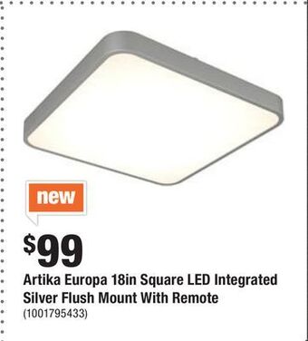 Home Depot Artika europa 18in square led integrated silver flush mount with remote offer