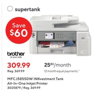 Staples Brother mfcj5855dw inkvestment tank all-in-one printer offer