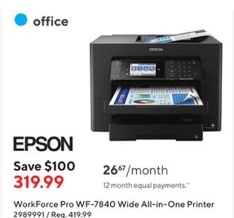 Staples Epson workforce pro wf-7840 wide all-in-one printer offer
