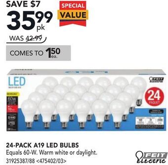 RONA Feit electric 24-pack a19 led bulbs offer