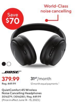 Staples Bose quiet comfort 45 wireless noise cancelling headphones offer