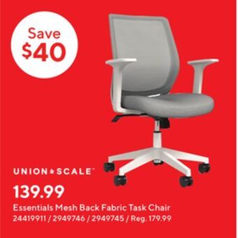 Staples Union & scale essentials mesh back fabric task chair offer