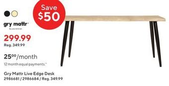 Staples Gry mattr 65w live edge desk - white oak offer